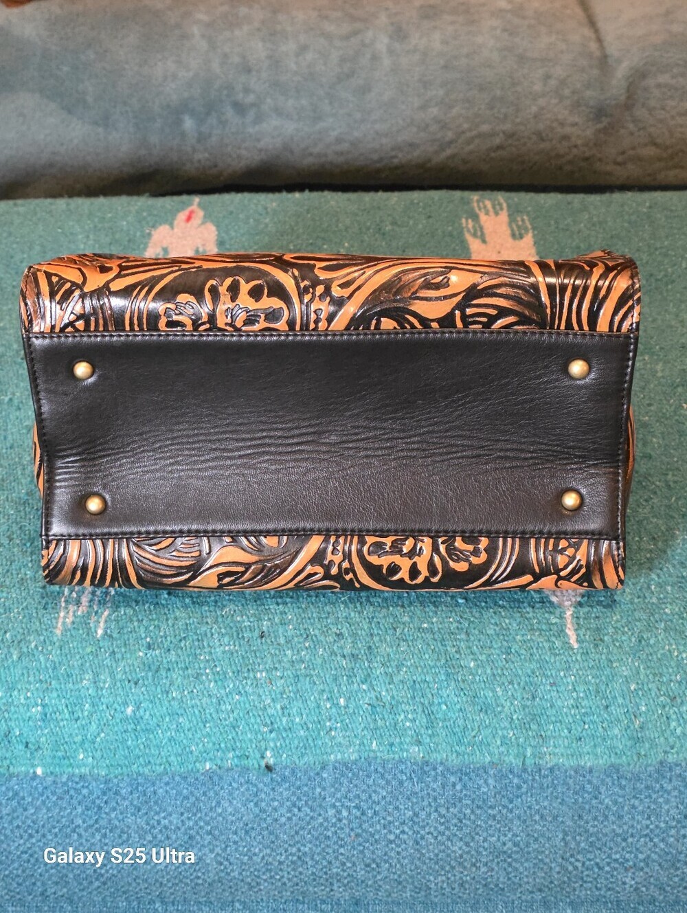 Floral Artisan Leather Speedy Satchel Burnt Copper & Black Western Crossbody - Picture 7 of 17